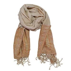 pashmina Cream and Peach Paisley Fringe Shawl Scarf